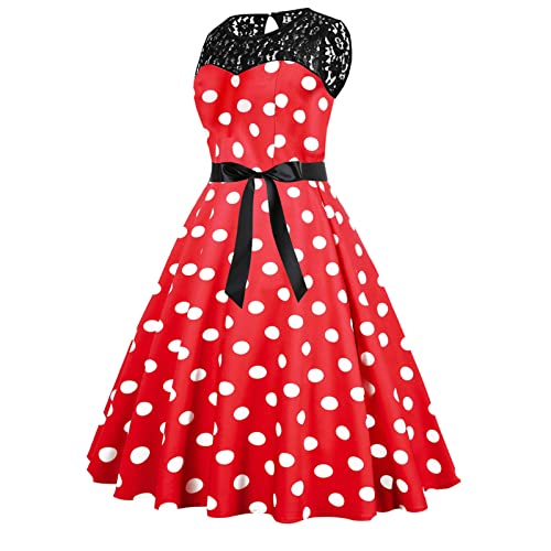 50er Jahre Kleid Damen Vintage Petticoat Sommerkleid Rockabilly Partykleid Festlich Cocktailkleid Ballkleid Swing Abendkleid Polka Dots Festkleid A Line Knielang 2023 Kleider Vintage (ZZ006-Red, XXL) von IQYU