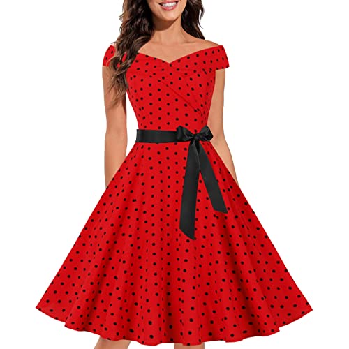 50er Jahre Kleid Damen Vintage Petticoat Sommerkleid Rockabilly Partykleid Festlich Cocktailkleid Ballkleid Swing Abendkleid Polka Dots Festkleid A Line Knielang 2023 Kleider Vintage Abendkleider von IQYU