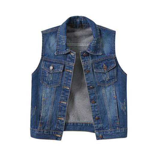 Ärmellose Jeansjacke Damen Schwarz - Jeansweste Damen Oversize Große Größen Denim-Weste Mit Knopfleiste Übergangsjacke Elegant Jeansjacken Destroyed-Jeans-Jacken Ärmellos Jacke Biker Denim-Westen von IQYU