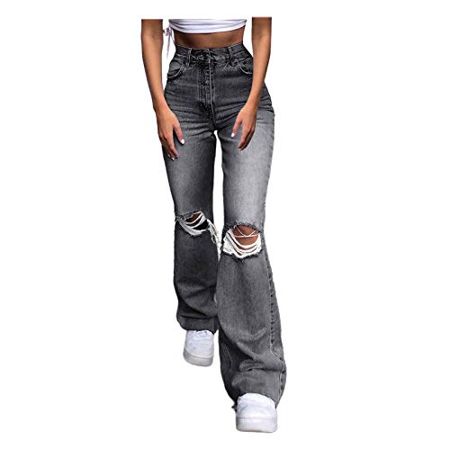 Baggy Jeans Damen High Waist LöCher-Schlagjeans Damen High Waist Schlaghose Stretch-Damenjeans Boyfriend Y2k Style Jeanshose Harajuku E-Girl Streetwear Pants Flared-Jeans Denim-Hose Schlaghosen von IQYU