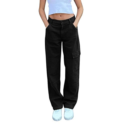 Baggy Jeans y2k Damen: Boyfriend, Jeanshosen Mit Tasche-Weites Bein-Harajuku Streetwear Hose-Aesthetic Jeans-High Waist-Straight Jeans-Teenager MäDchen Kleidung Trend Hosen,E-Girl Hosen, Weiß von IQYU