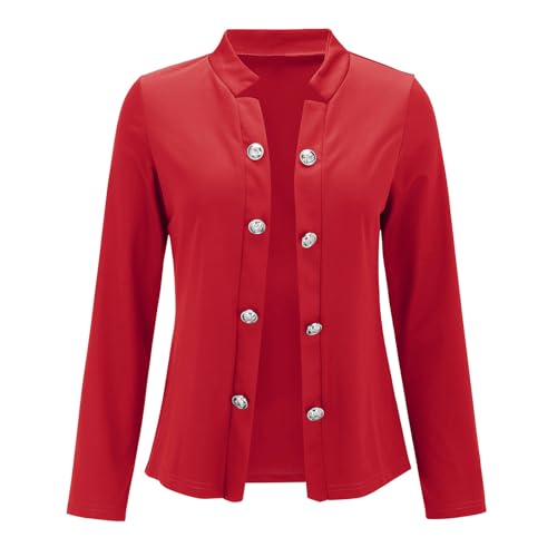 Blazer Damen Elegant Blau Gold - Cardigan Damen Elegant Festlich Langarm Sakko Mit Kerbkragen Einfarbig Anzugjacke Deko Knöpfe Vorne Sommerblazer Langarm Freizeitmantel Vintage Mäntel Damenblazer von IQYU