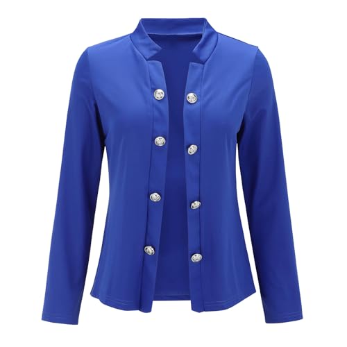 Blazer Damen Elegant Blau Gold - Cardigan Damen Elegant Festlich Langarm Sakko Mit Kerbkragen Einfarbig Anzugjacke Deko Knöpfe Vorne Sommerblazer Langarm Freizeitmantel Vintage Mäntel Damenblazer von IQYU