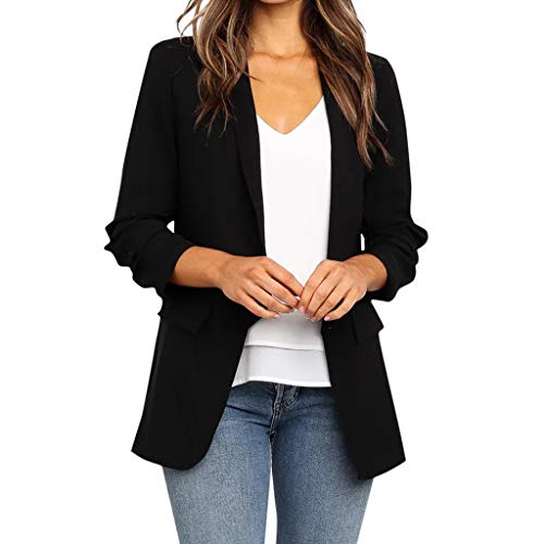 Blazer Damen Schwarz Elegant - Anzugjacke Damen Kurz-Damenblazer FrüHjahr Sommer üBergangsjacke Langarm Open Front Cardigan Business Kurzblazer Sportlich Blazerjacke BüRo Strickjacke Slim Fit Sakko von IQYU
