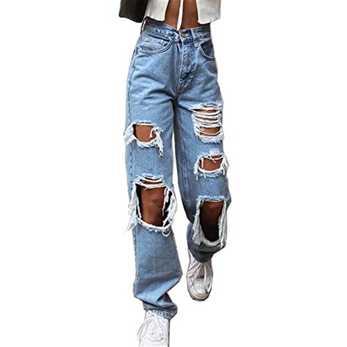 Boyfriend Jeans Teenager MäDchen Y2k Hosen: Baggy Jeans Damen High Waist LöCher Denim Jeanhose Mit Weites Bein Freizeithose Vintage-Jeanshosen E-Girl Aesthetic Pants Harajuku Hip Hop Streetwear von IQYU