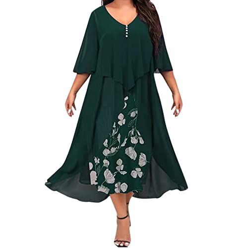 Chiffon Kleider Damen Knielang Blumenmuster - Patchwork Kleid Damen Bunt, Midi Elegant Etuikleid Leicht Swing Kleider Mit Knöpfen Luftig Sommerkleid Knielang Unregelmäßige Chiffonkleid Blumenkleider von IQYU