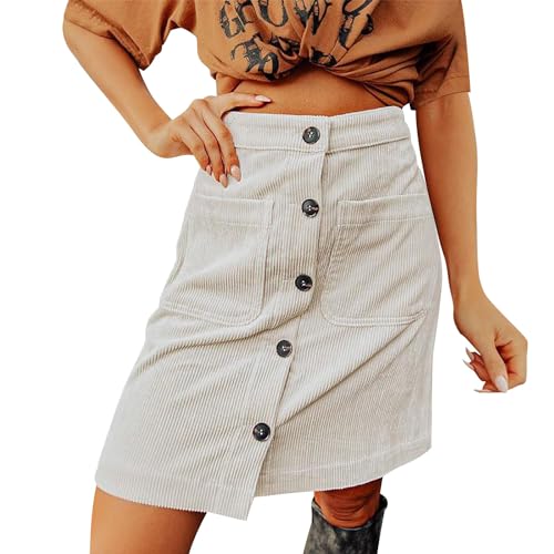 Cordrock Damen Knielang Braun - Winterrock Damen Knielang Cord-Midirock A-Line Röcke Mit Taillenknopf Minirock Kurz Herbst Rock Wollrock Elegant Jeansrock Bleistiftrock Winter Kurzer Rock von IQYU