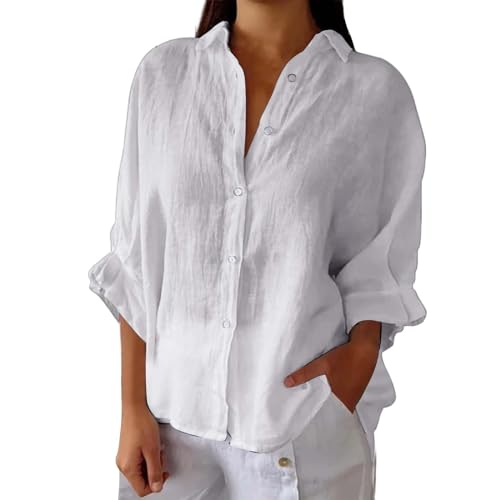 Damen Damenblusen Langarm Weiß Bügelfrei Musselin Bluse Oversized Große Größen Leinenbluse Leinen-Shirt 3/4 Arm Weiß Blusenshirt Mit Knopfleiste Leinenhemd Elegant Longbluse Hemd Weisse Leinenblusen Damen Damenblusen Langarm Weiß Bügelfrei Musselin Bluse Oversized Große Größen Leinenbluse Leinen-Shirt 3/4 Arm Weiß Blusenshirt Mit Knopfleiste Leinenhemd Elegant Longbluse Hemd Weisse Leinenblusen von IQYU