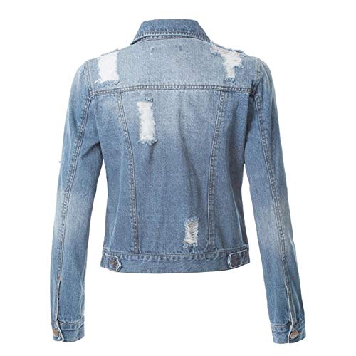 Damen-Jeansjacken Kurz Stretch - Löcher-Jeansjacke Damen Hellblau Tailliert Denim-Jacket Langarm Übergangsjacke Herbst Zerissen-Jeans-Jacke Elegant Jeans Mantel Mit Taschen Damenjacken/Outdoorjacke von IQYU