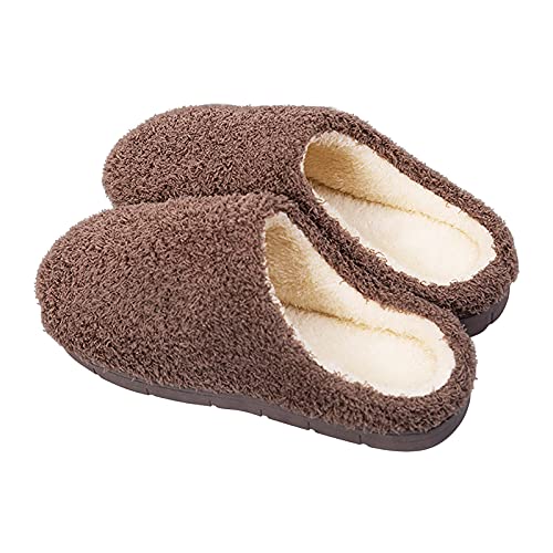 Damen Winter Pantoffeln rutschfeste Baumwollhausschuhe Winterhausschuhe Flache Clogs Pantoffeln Herren Tier Geschlossen Fuzzy Kuschelig Hüttenschuhe Bequem für Innen und Außen (Coffee, 42-43) von IQYU