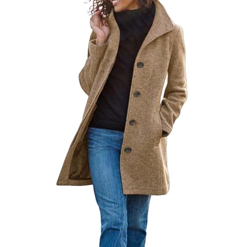 Damen Winterjacke Kurz: Wolljacke Damen Kurz-Übergangsjacke Wintermantel Wolle-Mantel Beige Elegant Trenchcoat Slim Fit Trenchcoat Mit Taschen Winterjake Wollmantel Trachtenjacke Wool Coat Kurzmantel von IQYU