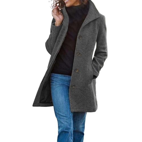 Damen Winterjacke Kurz: Wolljacke Damen Kurz-Übergangsjacke Wintermantel Wolle-Mantel Beige Elegant Trenchcoat Slim Fit Trenchcoat Mit Taschen Winterjake Wollmantel Trachtenjacke Wool Coat Kurzmantel von IQYU