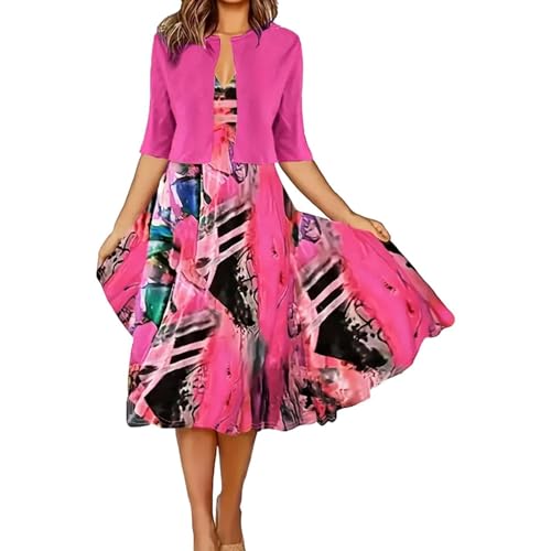 Damen Zweiteiler Kleid Elegant Festlich Freizeitkleid A Linie Midi Sommerkleid 2 Teilige Blusenjacke Blumen Abendkleid Festkleid Vintage Ballkleider Karneval Kostüm Party Freizeitanzug von IQYU