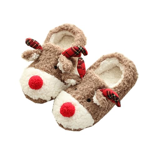 Damenschuhe Weite H 41 Winter Damen Herren Hausschuhe Lustige Weihnachtspantoffeln Weihnachten Fuzzy Rentier Hausschuhe Flauschige Plüschpantoffeln Tiere Niedliche Schuhe Damen Carina (Brown, 35) von IQYU