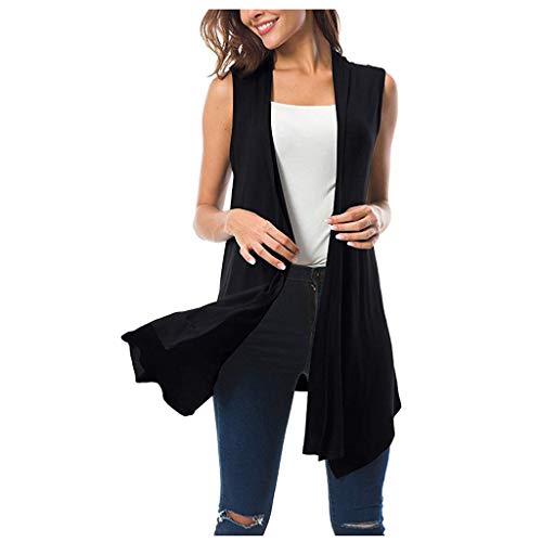Dünne Lange Weste Damen Sommer - Strickweste Ärmellos Damen Lang Elegant: Vorne Offen Weste Mantel Jacke Für Sommer Herbst Casual Tunika Weste Luftig Strickweste Solide Damenweste Kimono Cardigan von IQYU
