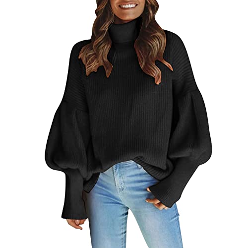 FledermausäRmel-Pullover Damen Langarm Elegant: Strickpullover Damen Rollkragen Warm-Grobstrickpullover Einfarbig Oversize Rollkragenpullover 2023 Neu Strickpulli Vintage Damenpullover Langarmshirt von IQYU