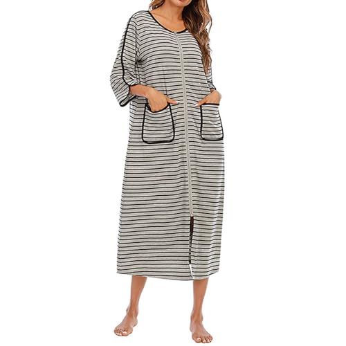 Hauskleid Lang Damen Kuschelig Warm Winter: Schlafmantel Damen Leicht Frottee Schlafkleid Karierte-Morgenmantel Weihnachts-Pyjamas Langarm Schlafshirt Pyjamakleid Bademäntel Maxikleid Rot Schlafhemd von IQYU