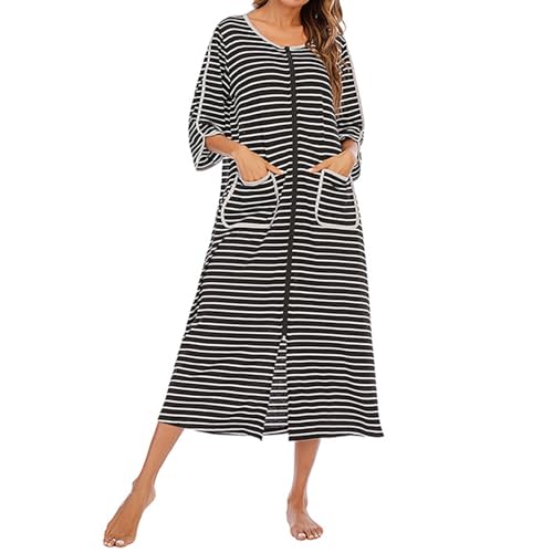 Hauskleid Lang Damen Kuschelig Warm Winter: Schlafmantel Damen Leicht Frottee Schlafkleid Karierte-Morgenmantel Weihnachts-Pyjamas Langarm Schlafshirt Pyjamakleid Bademäntel Maxikleid Rot Schlafhemd von IQYU