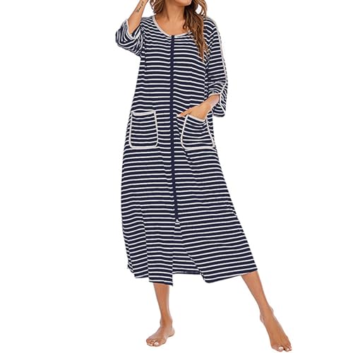 Hauskleid Lang Damen Kuschelig Warm Winter: Schlafmantel Damen Leicht Frottee Schlafkleid Karierte-Morgenmantel Weihnachts-Pyjamas Langarm Schlafshirt Pyjamakleid Bademäntel Maxikleid Rot Schlafhemd von IQYU