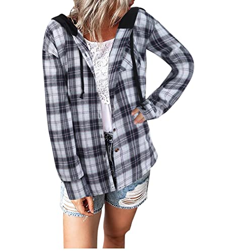 Hemdjacke Damen Kariert Mit Kapuze: Kariert Jacke Damen Langarm HolzfäLlerjacke Oversize Hemdbluse Kariertes Jacke FrüHling Sommer üBergangsjacken Mit Knopfleiste Karo-Hemd Bomberjacke Blusenshirt von IQYU