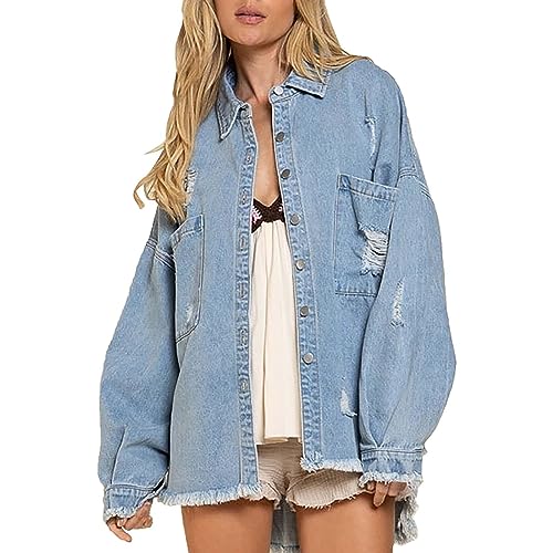 Herbst Jacken Für Damen: Jeansjacke Damen Lang Oversize Winterjacken Jeans-Jacken Für Frauen Vintage Übergangsjacke Herbst Winter Damenjacken Übergangs-Mantel Boyfriend Blouson Jacke Denim-Jacken von IQYU