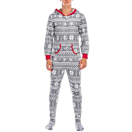 Herren Einteiler Weihnachten-Schlafanzug Ganzkörperanzug Flauschig Schlafoverall Mit Reißverschluss Weihnachts-Pyjama Reindeer Elfen Schlafanzüge Mit Kapuze Kuschelig Onesie Geschenke Für Männer von IQYU