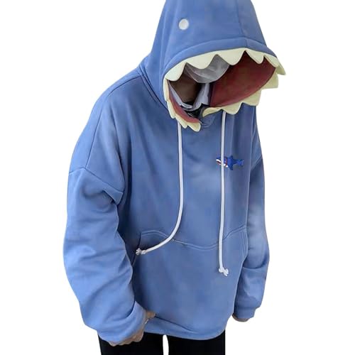 Hoodie Gefüttert Damen Frauen- -Hoodie-Lange Hülsen-Blaue Kawaii-Form-mit Kapuze Pullover-Sweatshirts Hausjacke Damen Kuschelig (Blue, XXL) von IQYU
