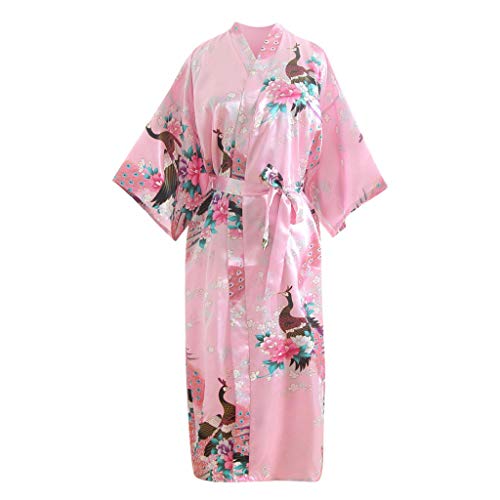 IQYU Bademantel Damen Bunt Blumen-Morgenmantel Leicht Kimono Satin Lang Saunamantel Leichter Große Größen Kimono Roben Langarm Bademäntel V-Ausschnitt Winter Nachtwäsche Nachthemd Loungewear von IQYU
