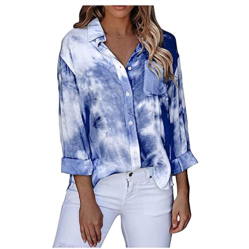 IQYU Batik Shirt Damen 90er - Langarmshirt Damen V-Ausschnitt Hemdbluse Elegant Hemd Oversize Longshirt Langarm LäSsig GroßE GrößE Blusenshirt- Sommerbluse- Sweatshirt Pullover FüR Teenager MäDchen von IQYU