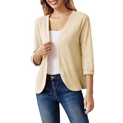 IQYU Bolerojacke Damen Festlich Sommer Cardigan Lang Schwarz Dünn Bolero 3/4 Arm Leicht Übergangsjacke Sommer Jacke Elegant Strickmantel Feinstrick Damen-Jacken Jeans Bolerojacke von IQYU