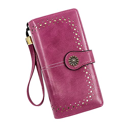 IQYU Brieftasche Klein Retro Einfache Lange Brieftasche Multifunktion Große Kapazität Brieftasche Handtasche Brieftasche Damen Klein Vintage (Hot Pink, One Size) von IQYU