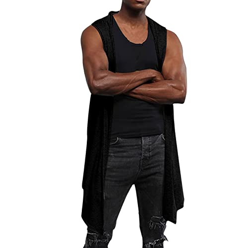 IQYU Cardigan Herren Lang Sommer Mit Kapuze Sommerjacke Leicht Sportlich Strickjacken Ärmellos Sweatshirt-Jacke Leichte Weste Cardigan Ärmellose-Sweatjacke Dünne Sportjacke Kapuzenjacke von IQYU