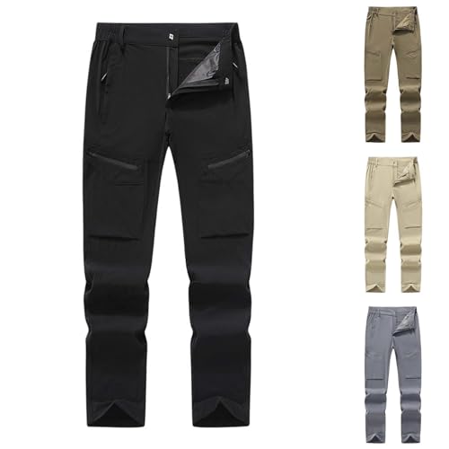 IQYU Cargohose für Herren, Arbeitshose, Wanderhose, schnell trocknend, Outdoorhose, atmungsaktiv und leicht, modisch, schmale Passform, knitterfrei, Chino-Hose, Schwarz , 6XL von IQYU