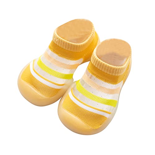 IQYU Chucks Babyschuhe Baby Jungen Mädchen Gestreifte Drucke Socken Schuhe Kleinkind Atmungsaktives Mesh Die Bodensocken rutschfeste Prewalker-Schuhe Barfußschuhe Damen (Yellow, 24 Toddler) von IQYU