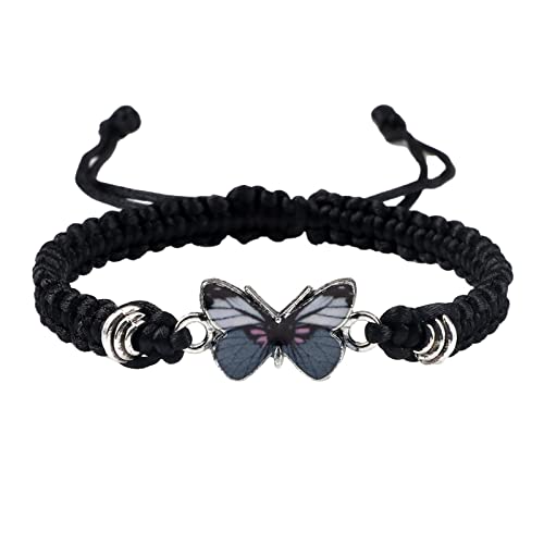 IQYU Da Uhren Damen Lederarmband Schmetterlings-Armbänder für Teenager-Mädchen, verstellbare Schnur-Schmetterlings-Armbänder für Frauen, niedliche Personalisierte Armbänder Für Männer (D, One Size) von IQYU