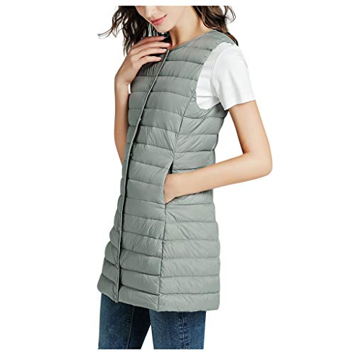 IQYU Damen Daunenweste Leicht Steppweste Schwarz Ohne Kapuze Steppjacke Elegant Übergangsjacke Dünne Daunenjacke Mit Tasten Daunenmantel Große Größen Übergangsjacke Warm Winterajcken Longweste von IQYU