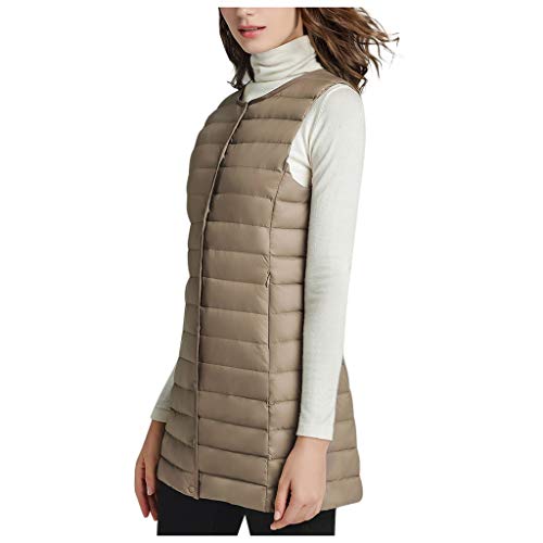 IQYU Damen Daunenweste Leicht Steppweste Schwarz Ohne Kapuze Steppjacke Elegant Übergangsjacke Dünne Daunenjacke Mit Tasten Daunenmantel Große Größen Übergangsjacke Warm Winterajcken Longweste von IQYU