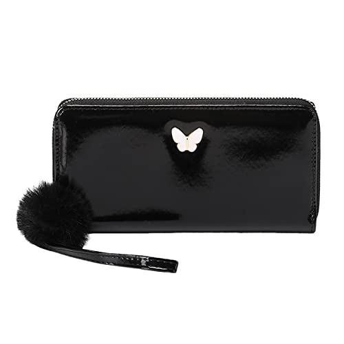 IQYU Damen Geldbörsen Schwarz Damen Geldbörse Fashion Bow Dekoration Praktische leichte Handtasche mit Reißverschluss Geldbörsen Männer Klammer (Black, One Size) von IQYU