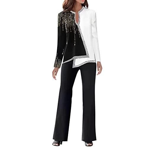 IQYU Damen Hosenanzug Mit Glitzer Festlich Hochzeitsgast Tracksuit Elegant Zweiteiler Sommer Langarm Asymmetrisches Saum Top Weite Hose Anzughose High Waist Stoffhose Business Outfit IQYU Damen Hosenanzug Mit Glitzer Festlich Hochzeitsgast Tracksuit Elegant Zweiteiler Sommer Langarm Asymmetrisches Saum Top Weite Hose Anzughose High Waist Stoffhose Business Outfit von IQYU