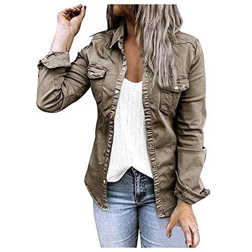 IQYU Damen Jacke Schwarz Übergang-Jeansjacke Lang Tailliert Jeansjacken Blau Denim Jacke Tops Vintage Jeansjacken Mit Genähtem Design Reguläre Passform Langärmlige Jeansjacken von IQYU