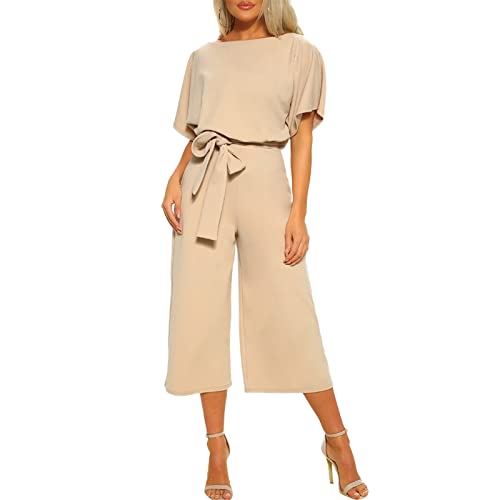IQYU Damen Jumpsuits Für Festlich Sommer Jumpsuit Elegant Hosenanzug Mit Weites Bein Sommerhose Leicht Damenoveralls 7/8 Stoffhose Business Overalls Playsuit Romper Für Hochzeit Cocktail von IQYU