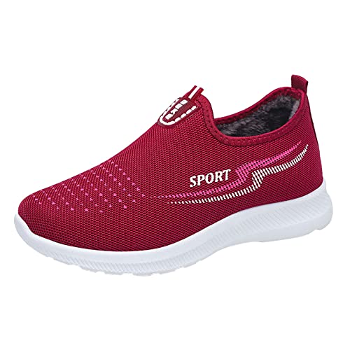 IQYU Damen Schuhe Herbst Frauen Sportschuhe Flachboden rutschfeste Fliege Gewebtes Mesh Kurzer Warmer Bequemer Einfarbig Pflege Schuhe Damen Altenpflege von IQYU