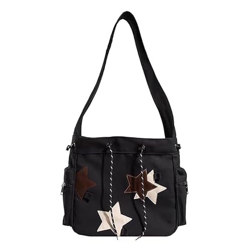 IQYU Damen Taschen Canvas Süße Kawaii Star Canvas Messenger Bag Süße Tragetaschen kleine Schulter-Reise-Umhängetaschen für Frauen Hunde Taschen Set (Black, One Size) von IQYU