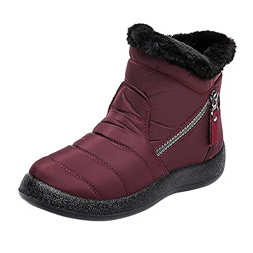 IQYU Damenstiefel Stiefeletten für Damen Schnürstiefel Elegant Winterstiefel Damen Wanderschuhe Bequeme Flauschige Warm Thermostiefel Schneestiefel Kurzschaft Stiefel von IQYU