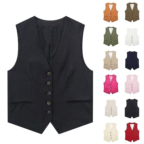 IQYU Damenweste Schwarz Elegant - Anzugweste Für Damen Lang Weste Victoria Elegant Leichte Damen-Westen Ärmellos Blazer Gilet Tank Top Business Westen Cardigan Outdoor Weste Smokingweste-Arbeitsweste von IQYU