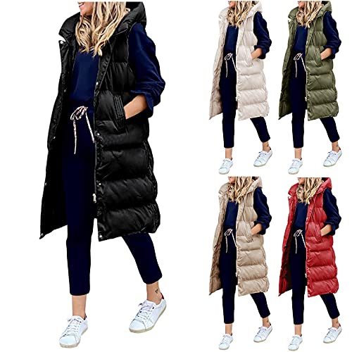 IQYU Daunenmantel Damen Lang Leicht Lange Daunenweste Ärmellos Steppweste Schwarz Große Größen Wintermantel Warm Gefüttert-Steppweste Lange Outdoorweste/Damenwesten/Leichte Steppjacke von IQYU