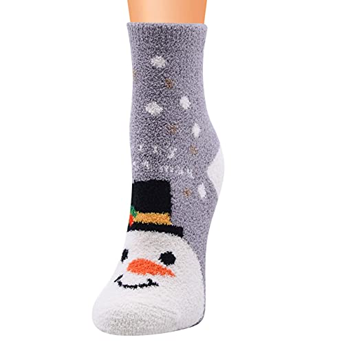 IQYU Dicke Socken Kinder 31 Weihnachtssocken für Damen Coral Fleece Muster Socken Bequeme Weihnachtssocken Damen Sneaker Socken 39-42 (Grey, One Size) von IQYU