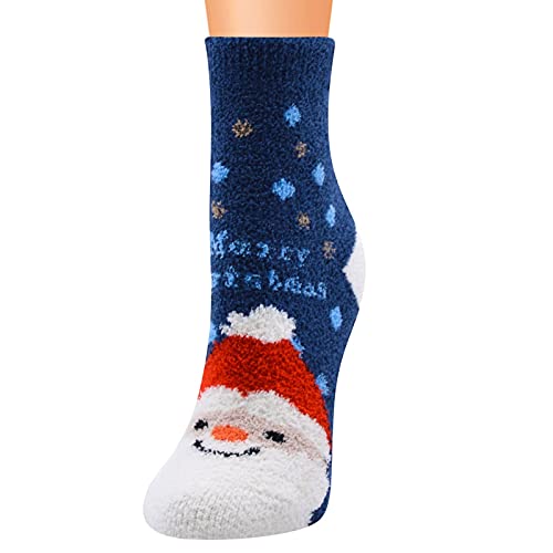 IQYU Dicke Socken Kinder 31 Weihnachtssocken für Damen Coral Fleece Muster Socken Bequeme Weihnachtssocken Damen Sneaker Socken 39-42 (Navy, One Size) von IQYU