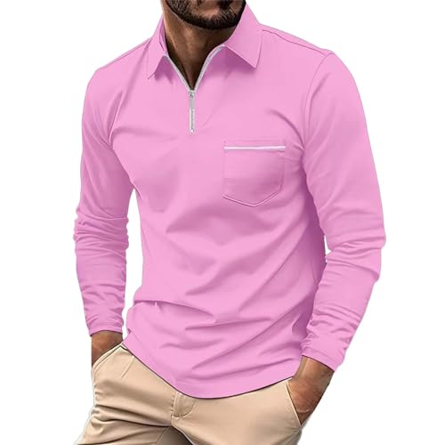 IQYU Digitaluhr Retro Herren Herrenmode Frühling und Herbst Casual Langarm Reißverschluss einfarbig Langarm T-Shirt Top Fliegeruhr (Pink, XXL) von IQYU