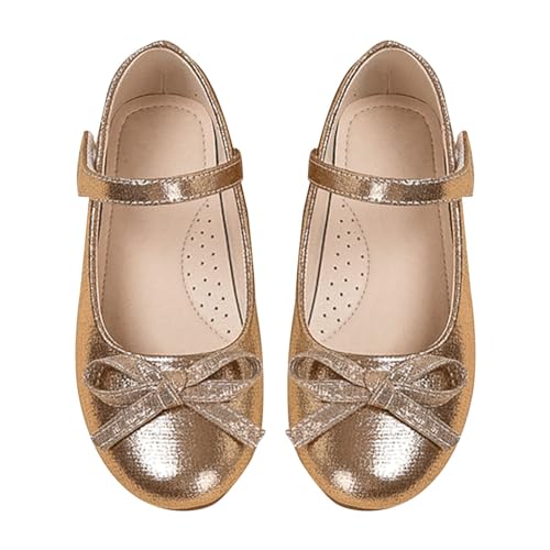 IQYU Eva 38 Kinder Prinzessin Schuhe mit Schleife rutschfeste Kinder Ballett Mädchen Student Schuhe Kinder 25 (Gold, 29 Little Child) von IQYU